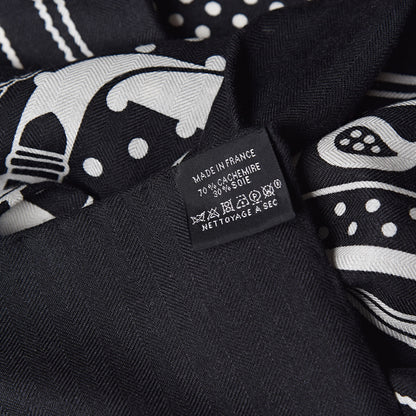 Hermes Silk Cashmere Grand Manege Bandana Shawl 140 Black White 7 of 7