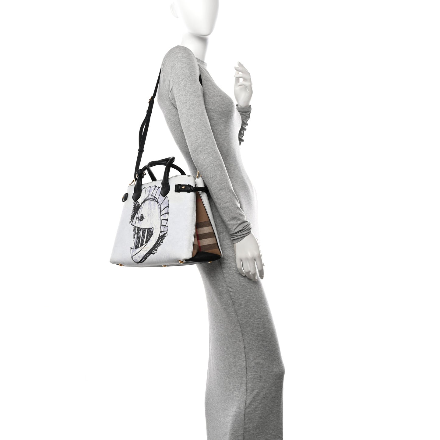 Derby Calfskin House Check Pallas Head Print Medium Banner Tote Blue