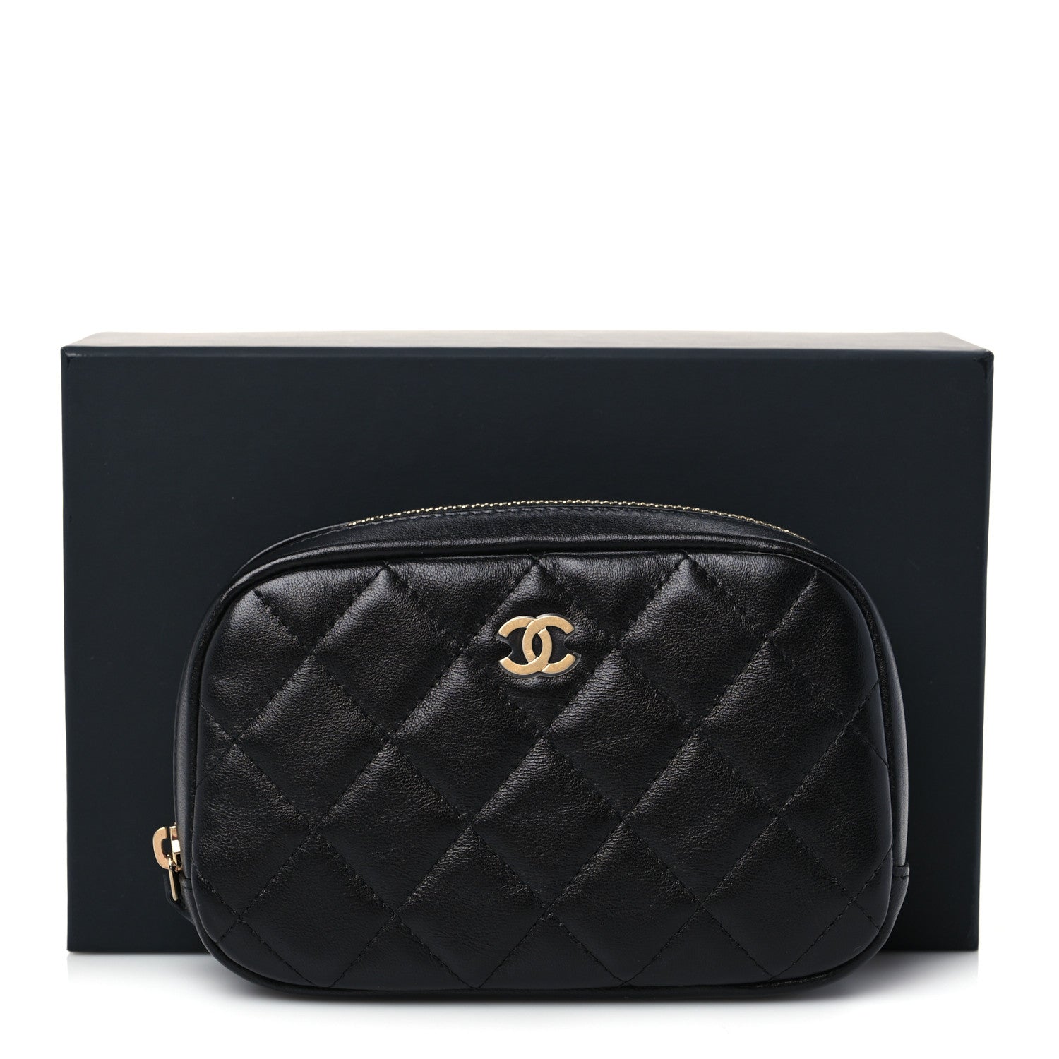 Chanel Lambskin Quilted Small Curvy Pouch Cosmetic Case Black 8 of 8