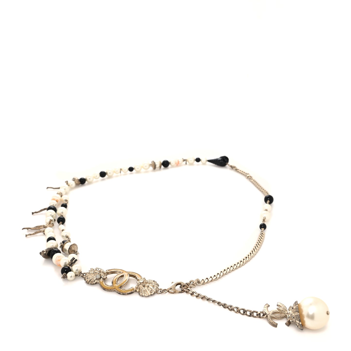 Pearl Crystal Beaded Chain CC Shell Belt Black