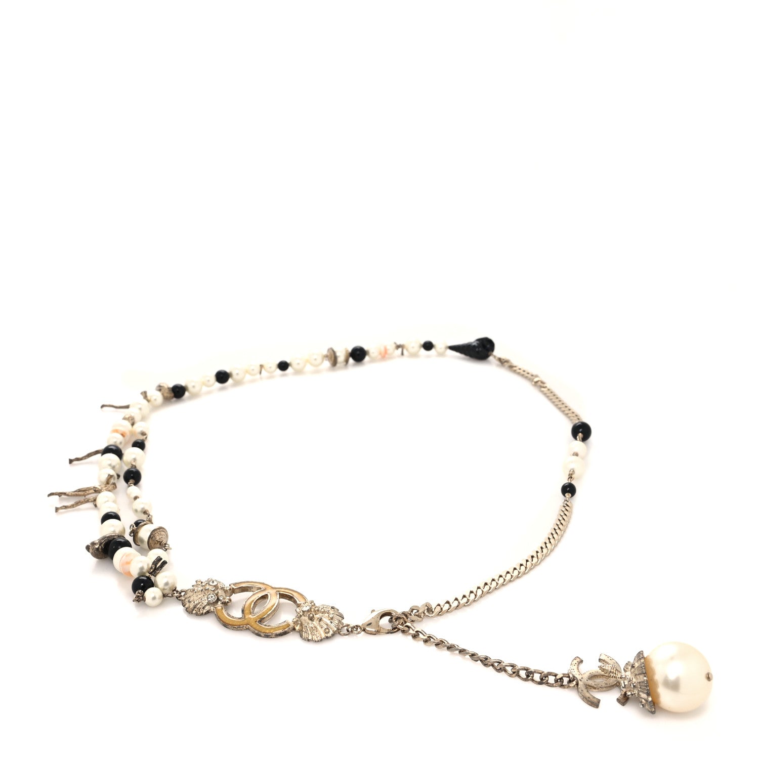 Chanel Pearl Crystal Beaded Chain CC Shell Belt Black 2 of 4