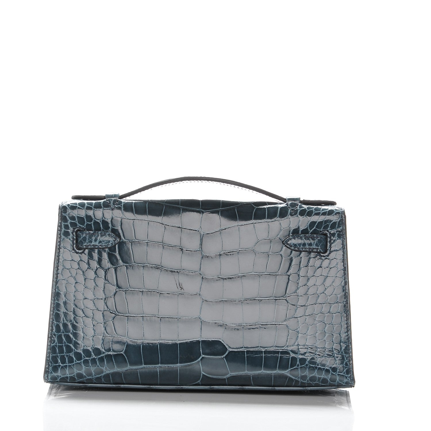 Hermes Shiny Alligator Kelly Pochette Blue Jean 4 of 17
