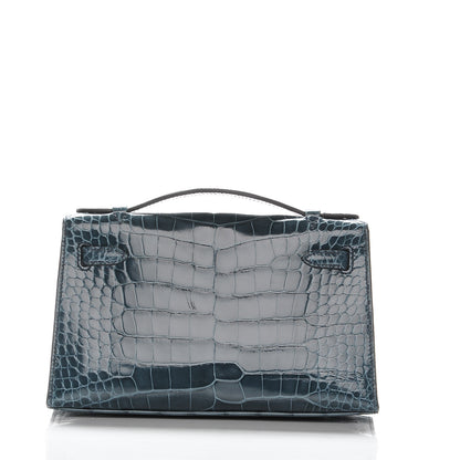 Hermes Shiny Alligator Kelly Pochette Blue Jean 4 of 17
