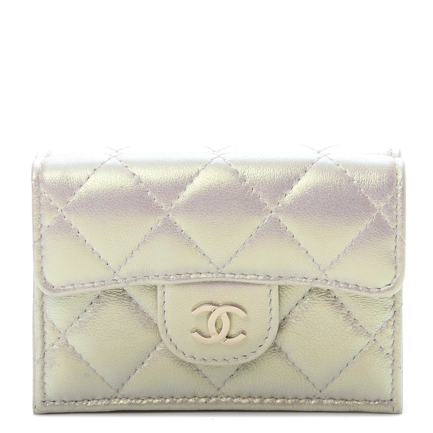 Chanel Iridescent Lambskin Quilted Double Flap Wallet Ivory 1 of 10