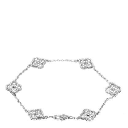 Van Cleef & Arpels 18K White Gold Diamond 6 Motifs Sweet Alhambra Bracelet 3 of 7