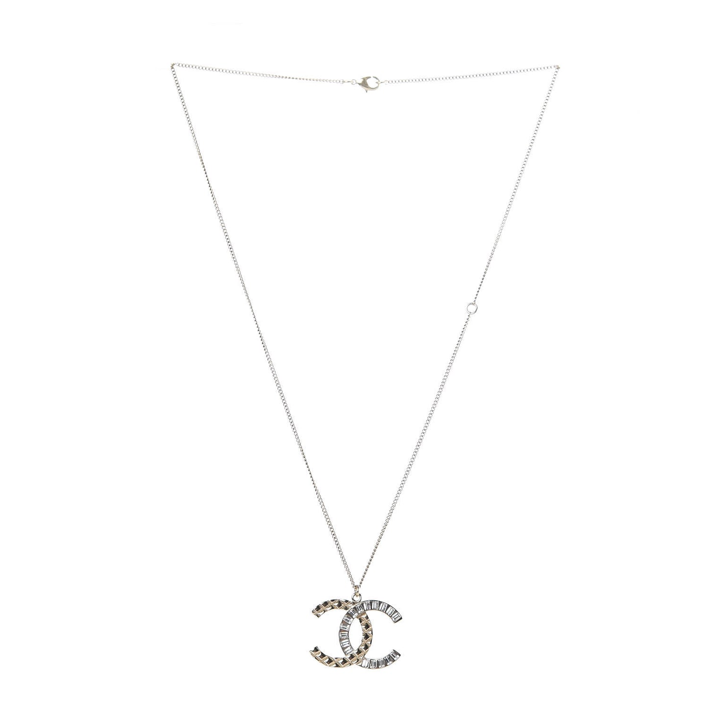 Baguette Crystal Quilted CC Pendant Necklace Gold