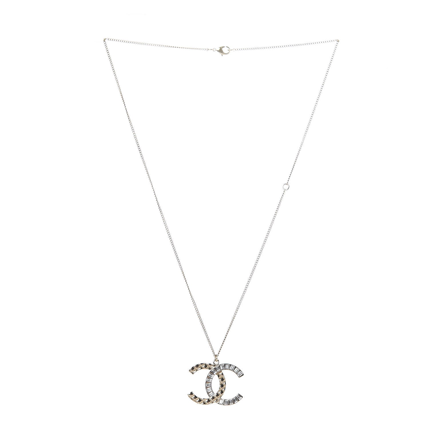 Chanel Baguette Crystal Quilted CC Pendant Necklace Gold 3 of 6