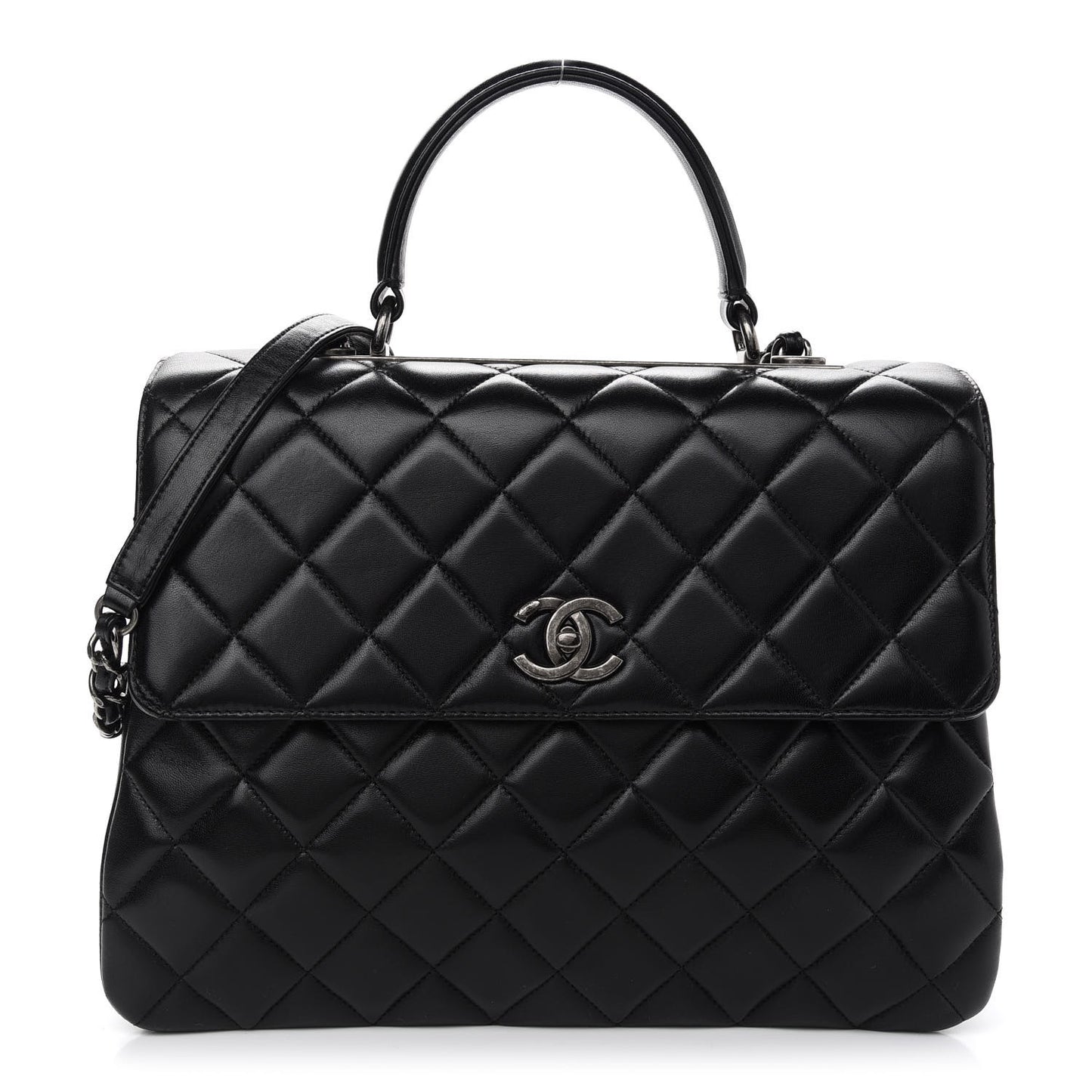 Lambskin Quilted Large Trendy CC Dual Handle Flap Bag Black