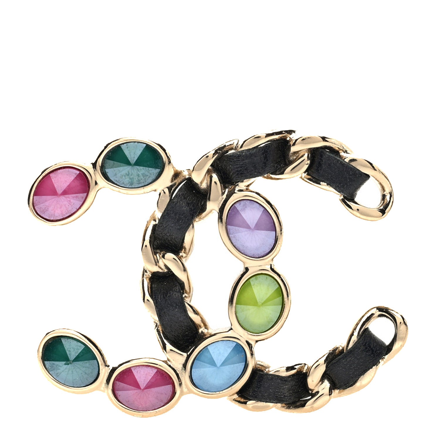 Chanel Lambskin Crystal CC Chain Brooch Black Multicolor 1 of 4