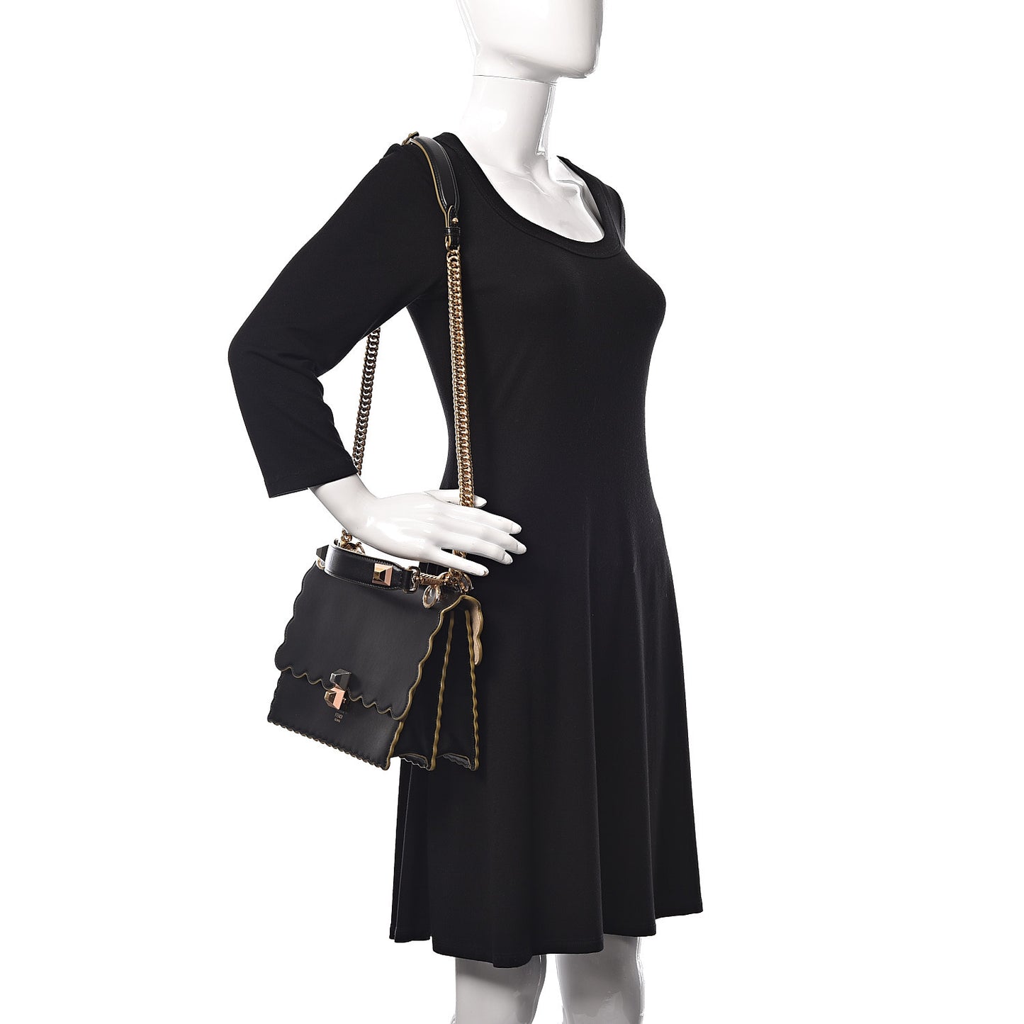 Vitello Liberty Scalloped Studded Kan I Shoulder Bag Black