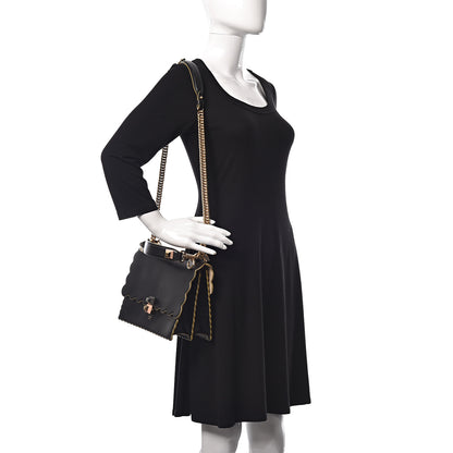 Fendi Vitello Liberty Scalloped Studded Kan I Shoulder Bag Black 2 of 10