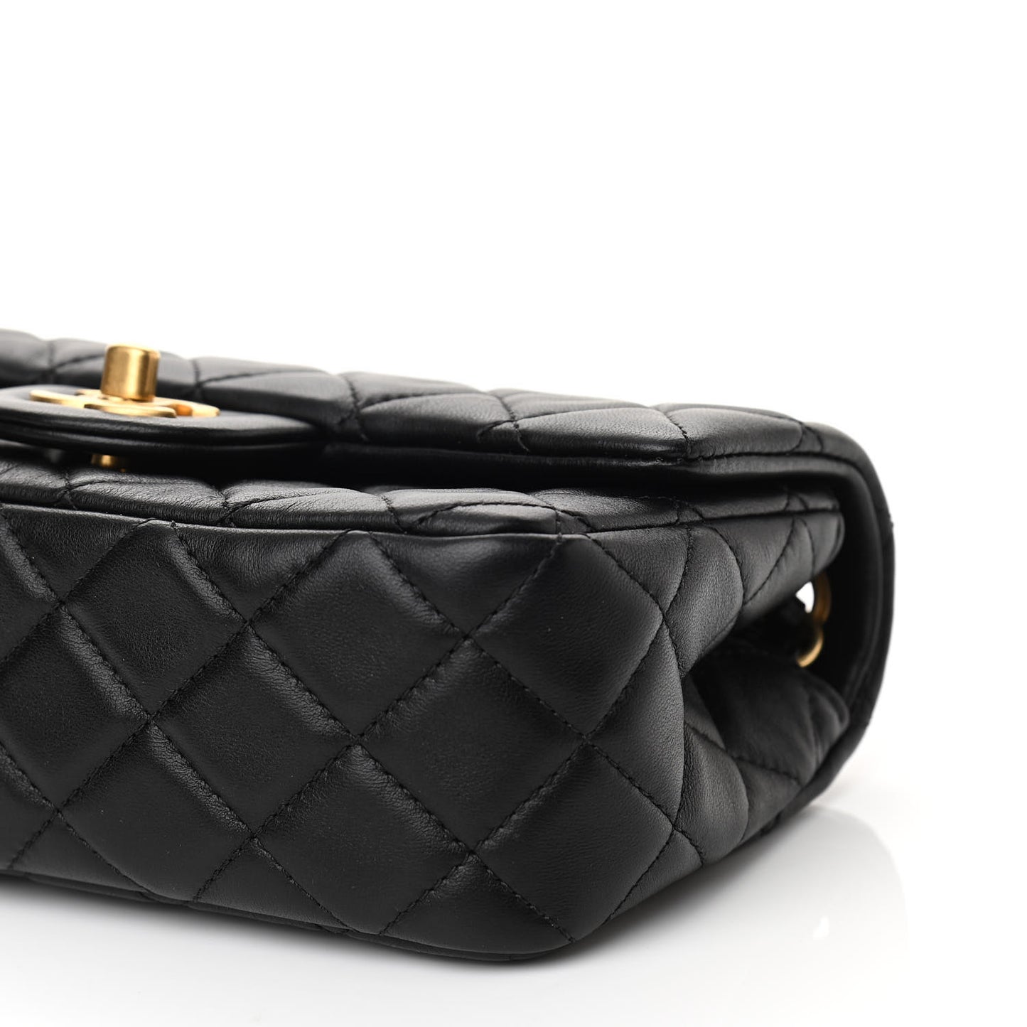 Lambskin Quilted Mini Rectangular Pearl Crush Flap Black