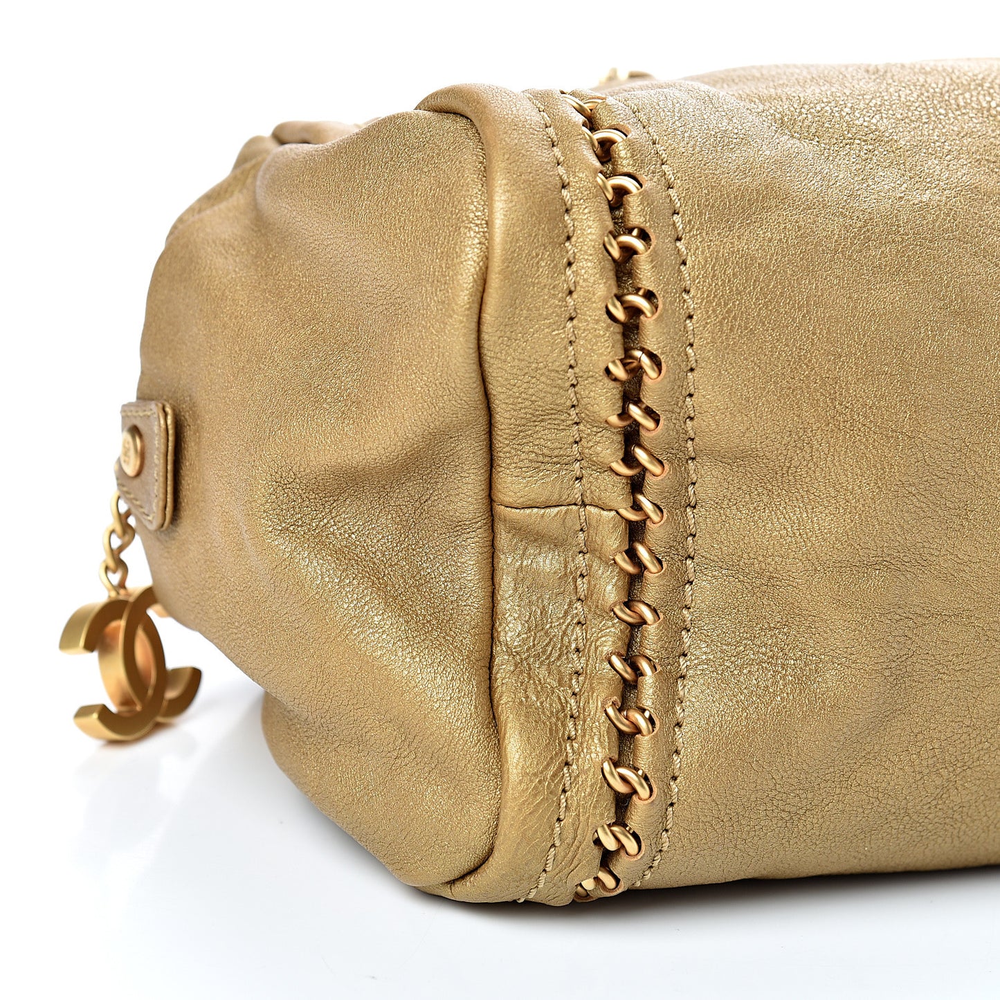 Metallic Goatskin Medium Luxe Ligne Bowler Gold
