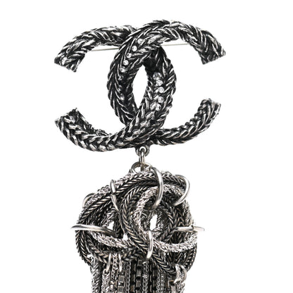 Chanel Ruthenium Crystal Chain Fringe CC Brooch Silver 3 of 5