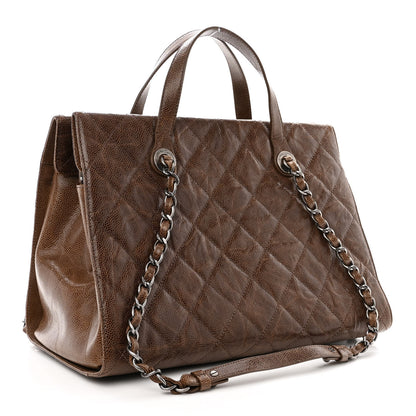 Chanel Crumpled Grained Calfskin Quilted CC Crave Tote Brown 3 of 12