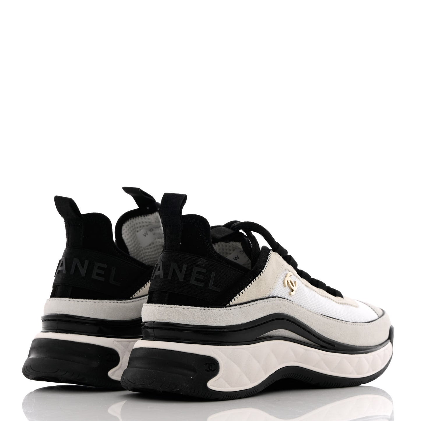 Velvet Calfskin Mixed Fibers CC Sneakers 37.5 Ivory Black