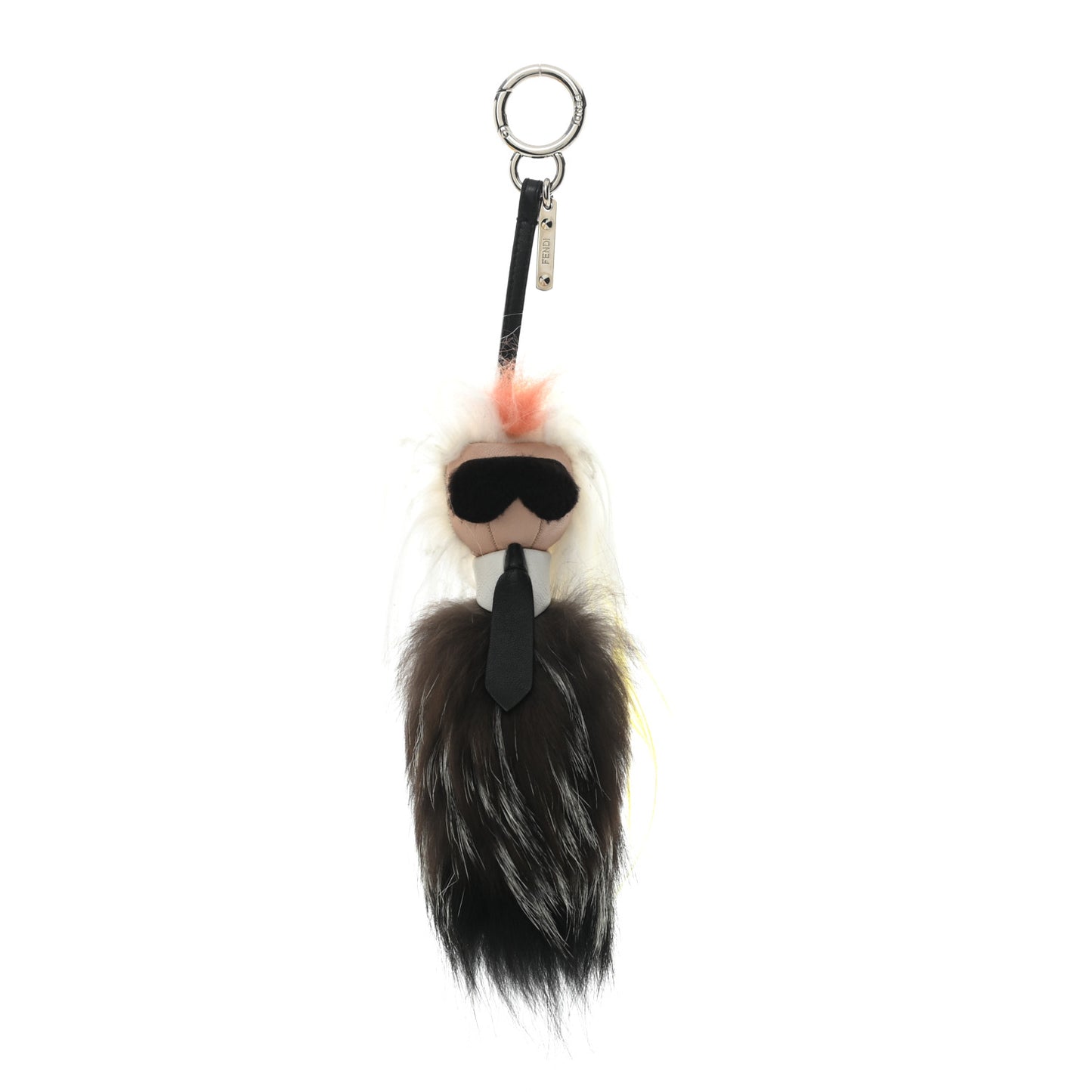 Fox Mink Goat Fur Mini Karlito Bag Charm White Black Flamingo