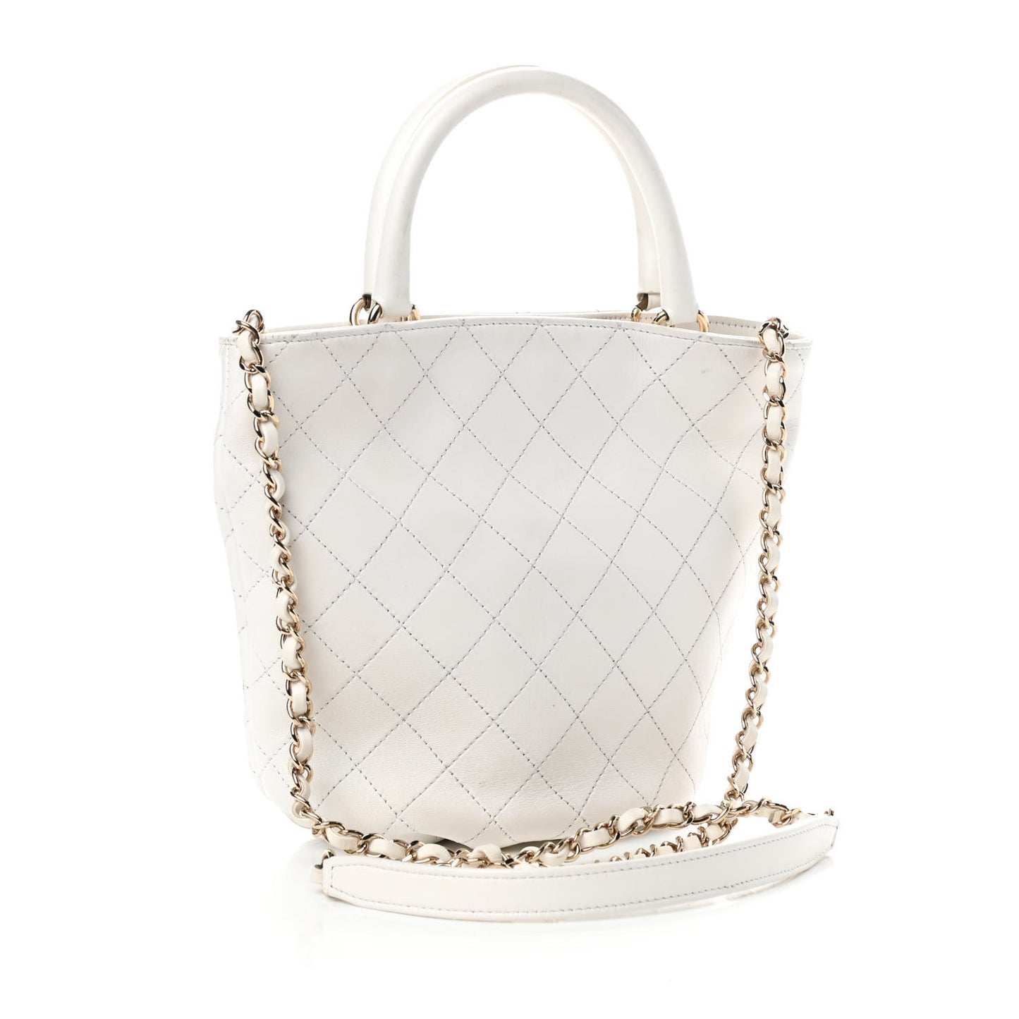Lambskin Stitched Small Shopping Tote White