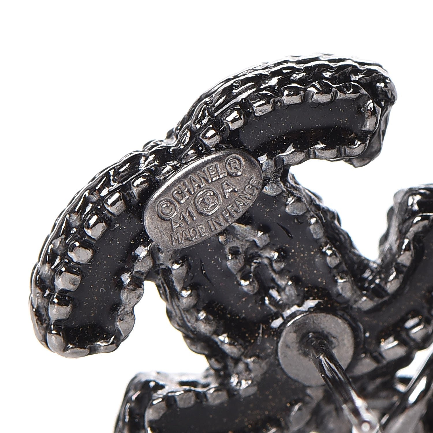 Chanel Ruthenium Enamel Gripoix CC Earrings Black 3 of 3