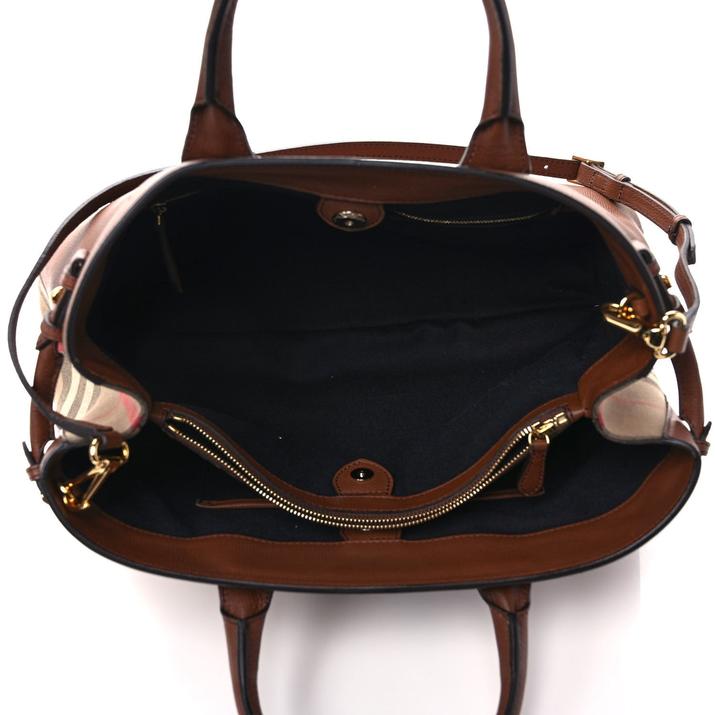 Grainy Calfskin House Check Large Banner Tote Tan