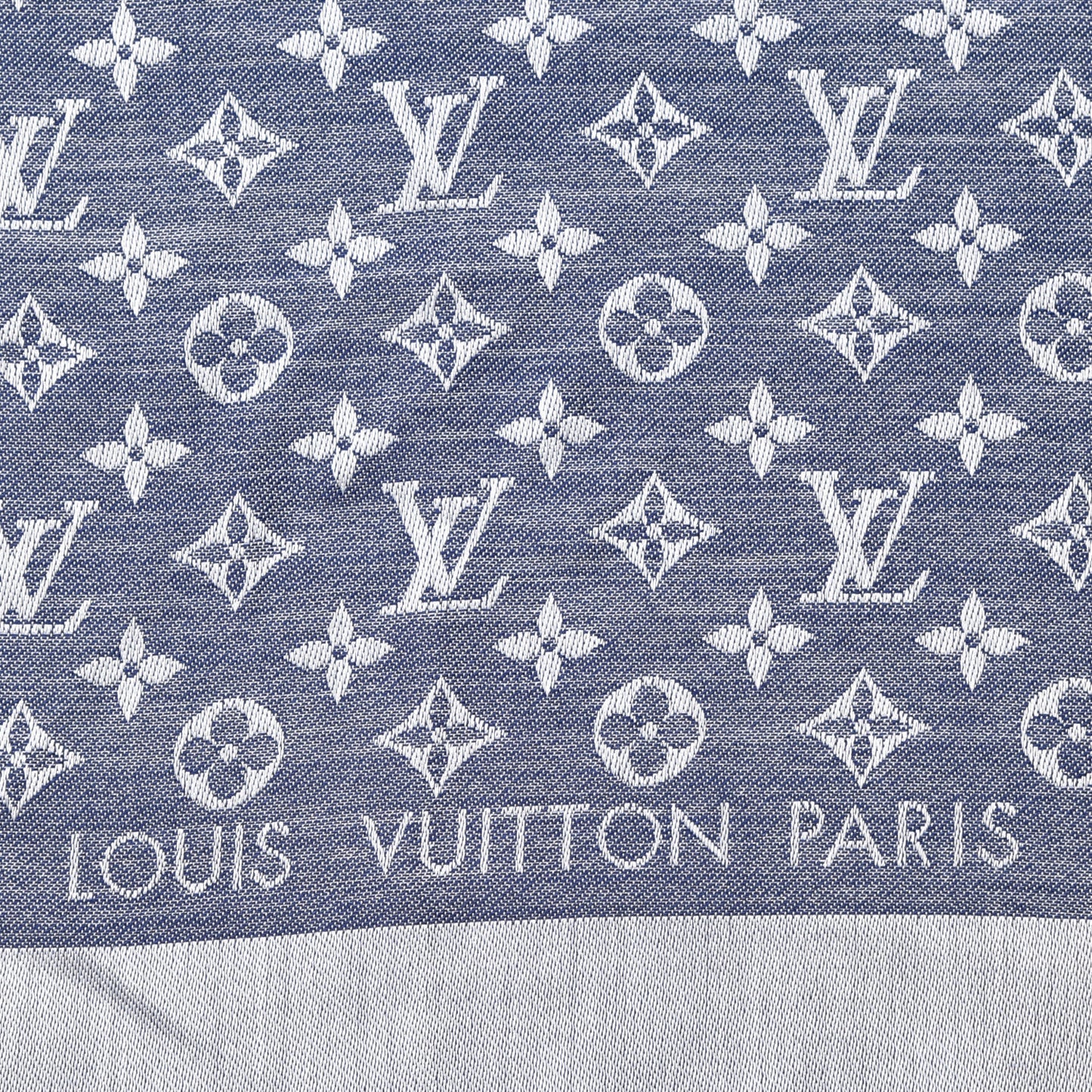 Wool Silk Monogram Denim Shawl Blue