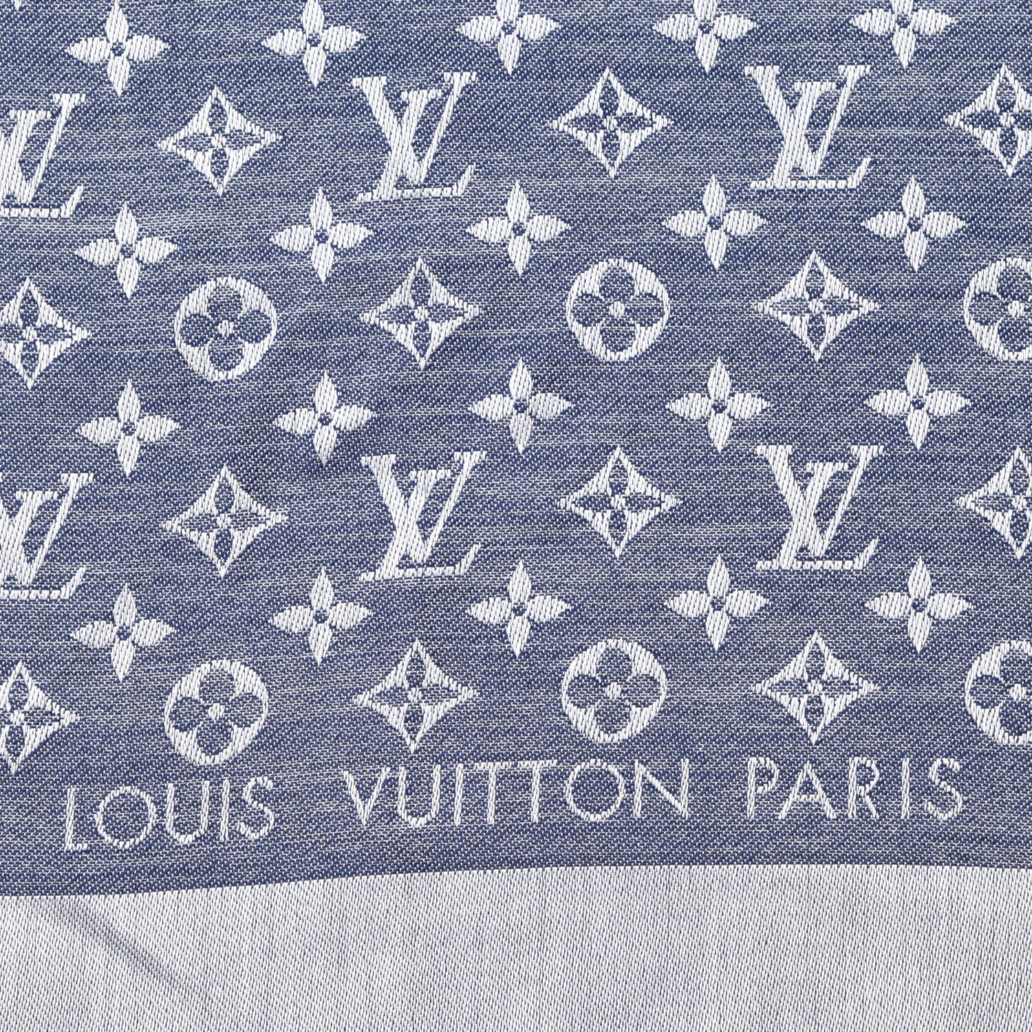 Louis Vuitton Wool Silk Monogram Denim Shawl Blue 4 of 5