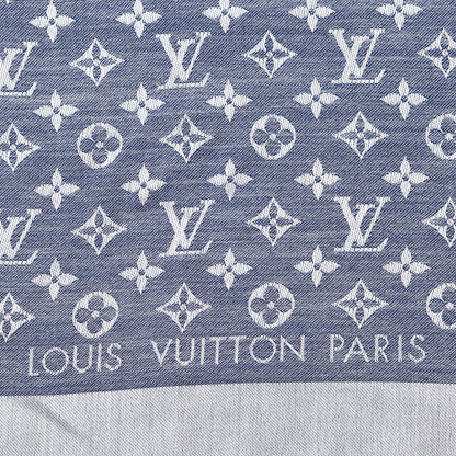 Louis Vuitton Wool Silk Monogram Denim Shawl Blue 4 of 5