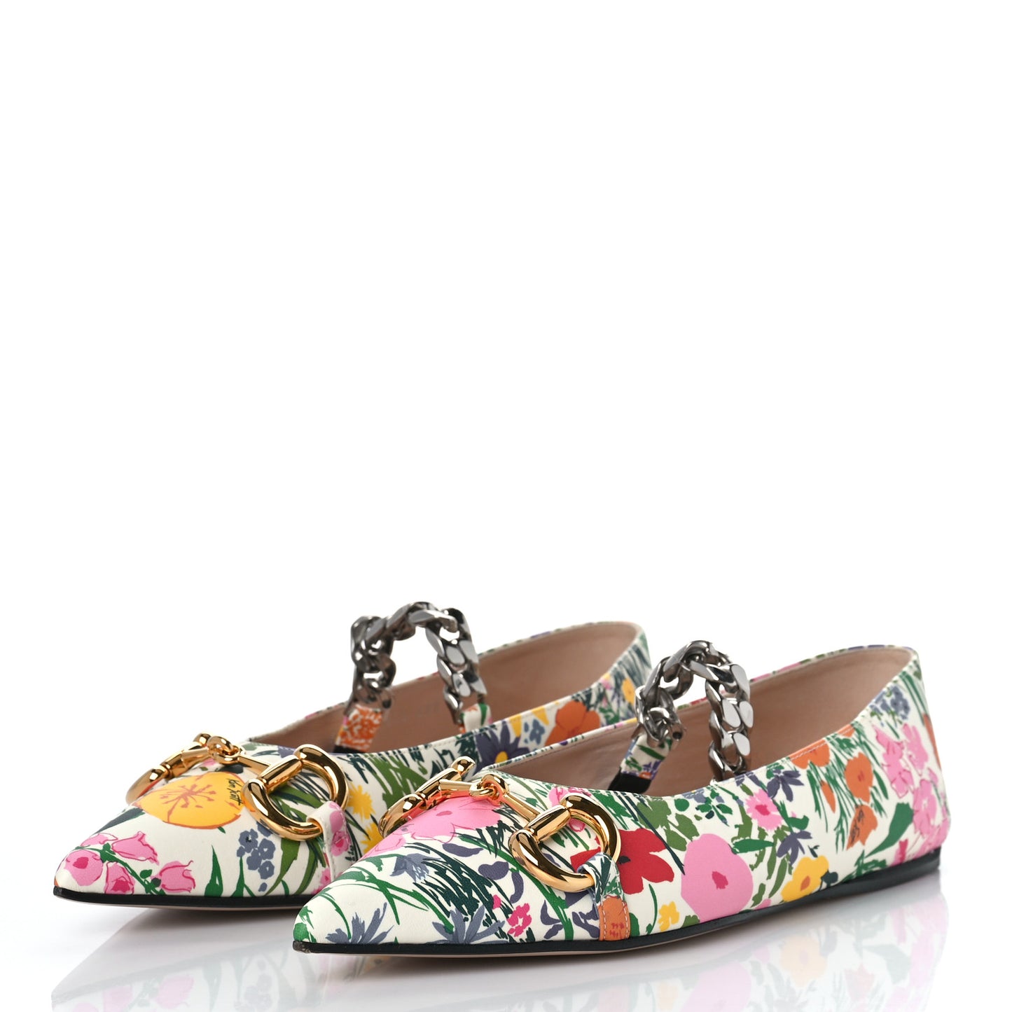 X KEN SCOTT Canvas Infinity Giardino d Apri Deva Horsebit Chain Embellished Flats 37.5 Ivory Pink