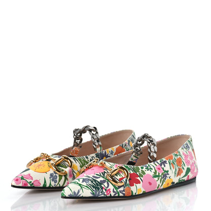 Gucci X KEN SCOTT Canvas Infinity Giardino d Apri Deva Horsebit Chain Embellished Flats 37.5 Ivory Pink 4 of 9