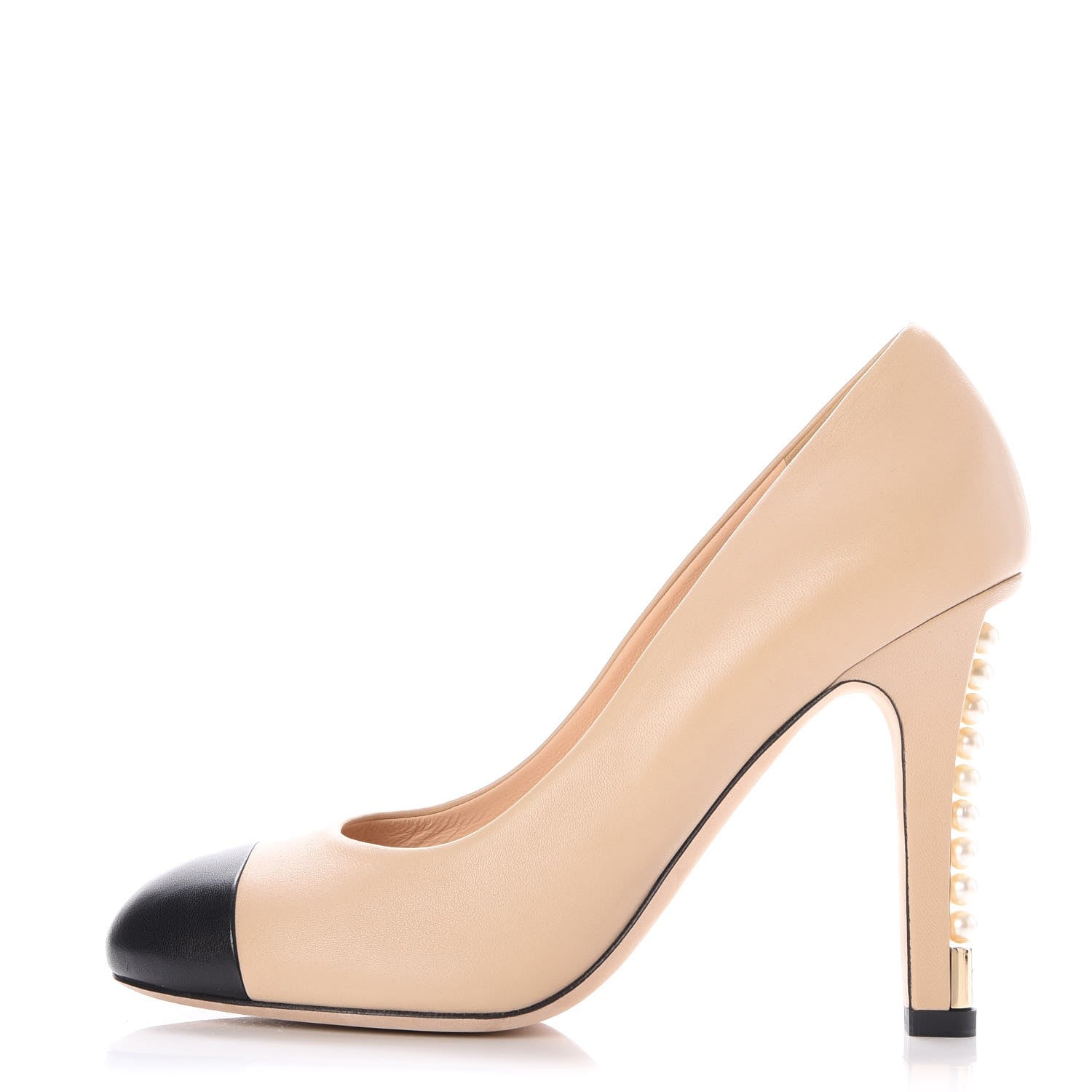 Chanel Lambskin Pearls Cap Toe Pumps 39.5 Beige Black 1 of 8