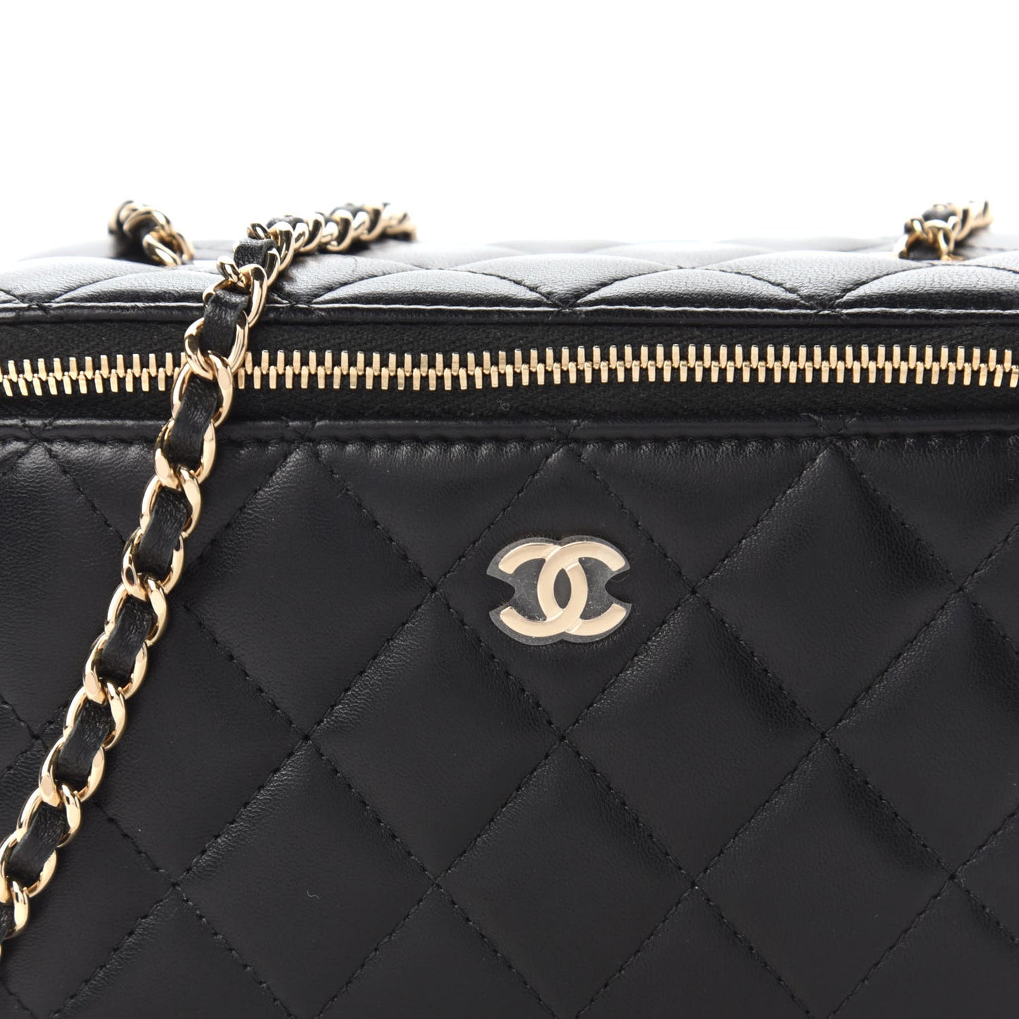 Lambskin Quilted Small Vanity Case With Chain Black