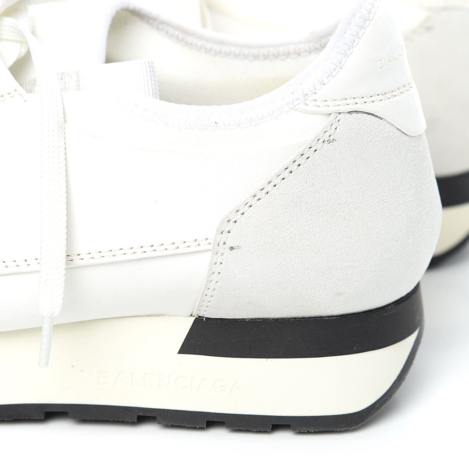 Balenciaga Calfskin Neoprene Mesh Suede Race Runner Sneakers 40 White Black 10 of 11