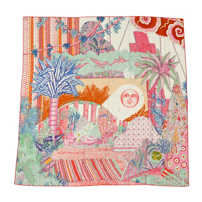 Hermes Cashmere Silk Acte III Scene I La Clairiere Shawl 140 White Rose Corail 1 of 4