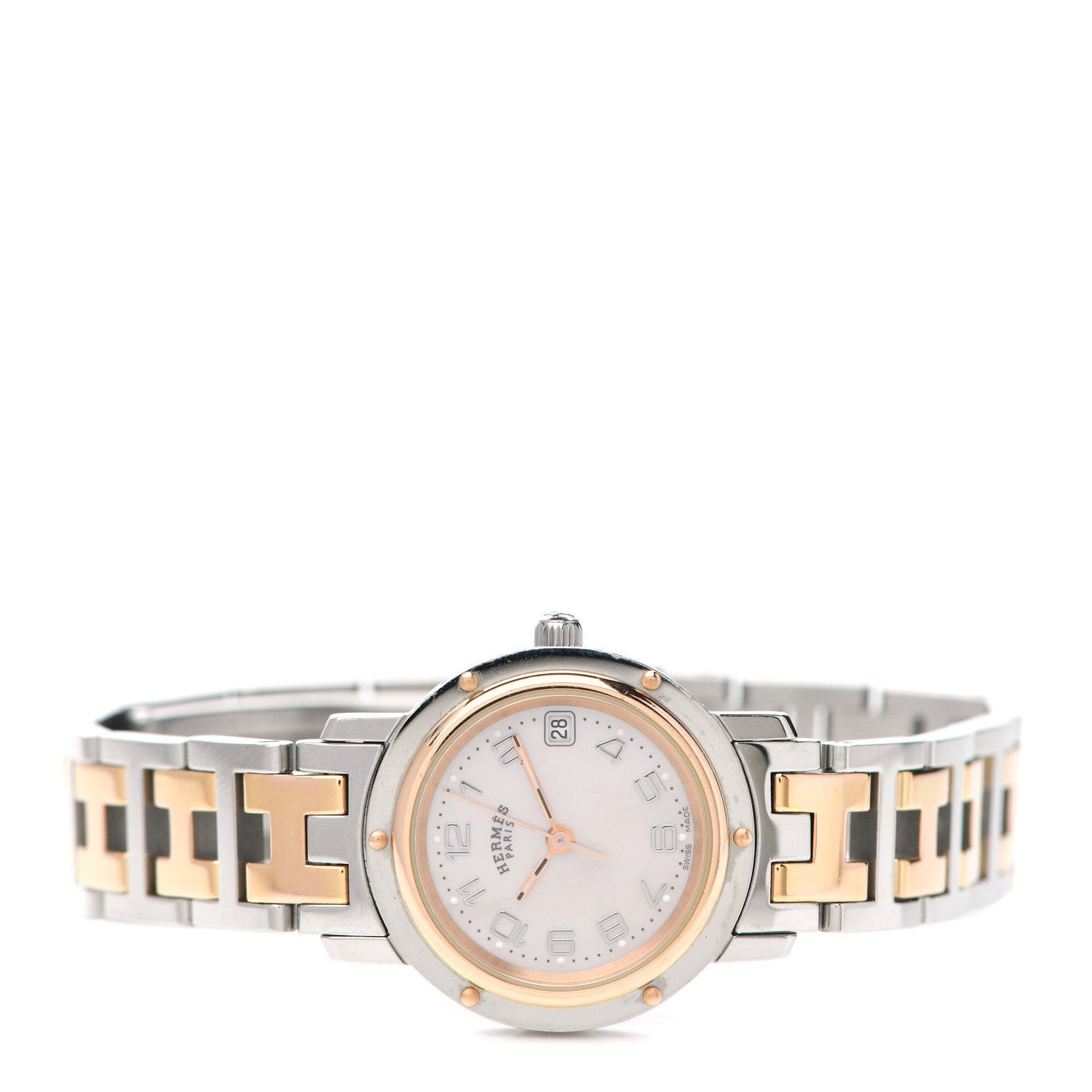 Hermes Stainless Steel Mother of Pearl 24mm Clipper Quartz Watch Rose Gold 4 of 8