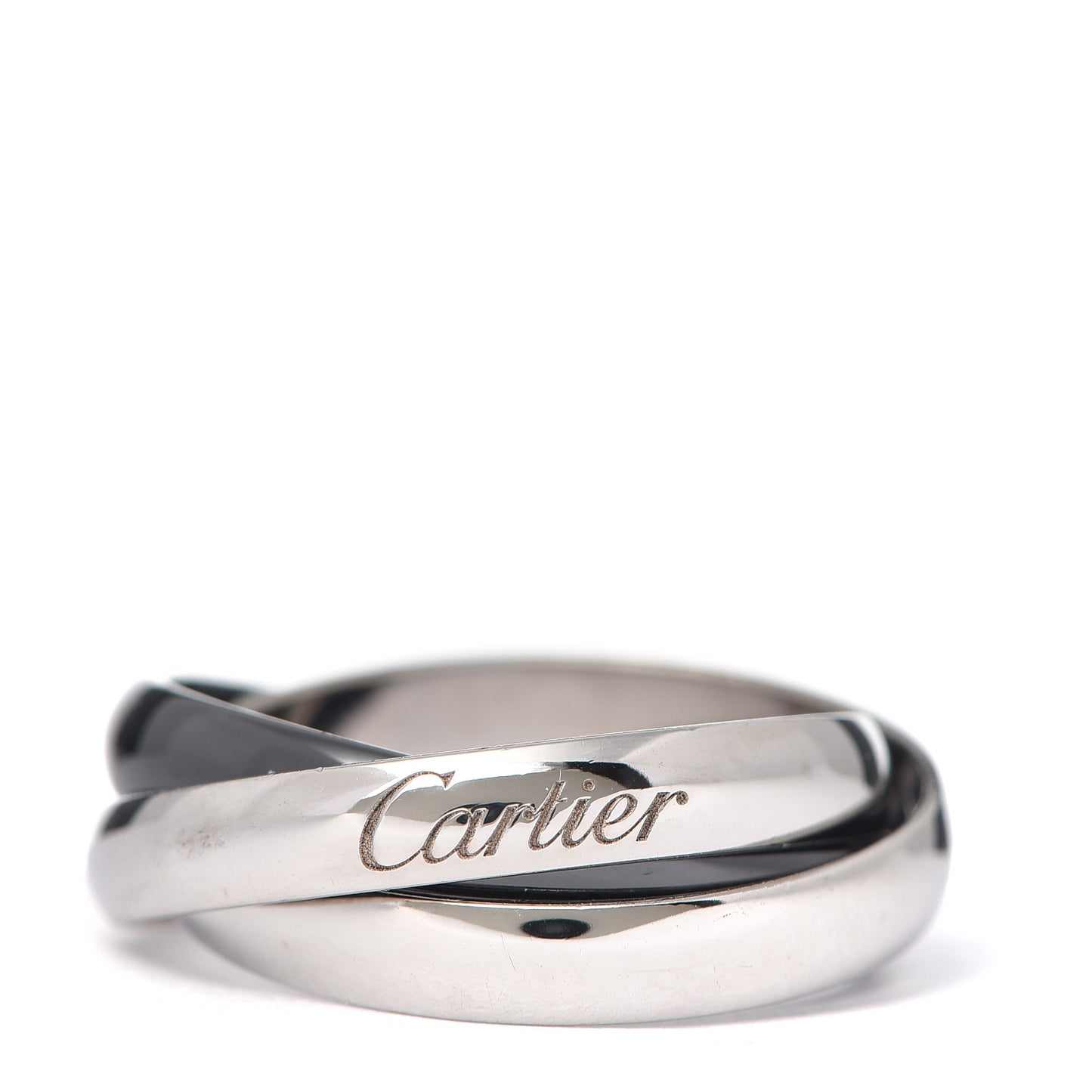 18K White Gold Black Ceramic Trinity Ring 56 7.5