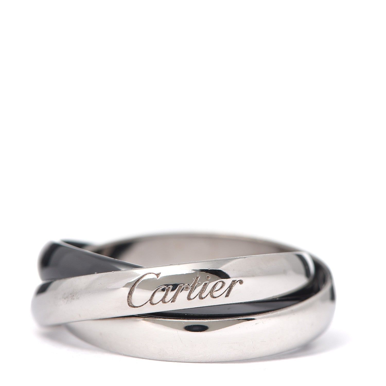 Cartier 18K White Gold Black Ceramic Trinity Ring 56 7.5 1 of 5