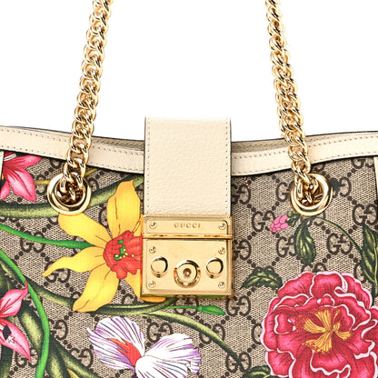 Gucci GG Supreme Monogram Flora Textured Calfskin Small Padlock Tote Beige Ebony Multicolor Mystic White 8 of 10