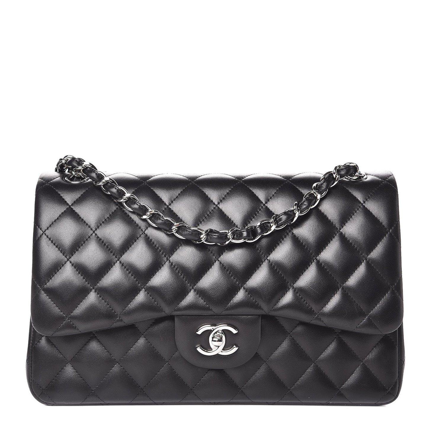 Lambskin Quilted Jumbo Double Flap Black