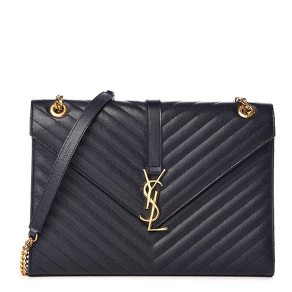 Saint Laurent Grain De Poudre Matelasse Chevron Large Monogram Satchel Midnight Blue 1 of 13