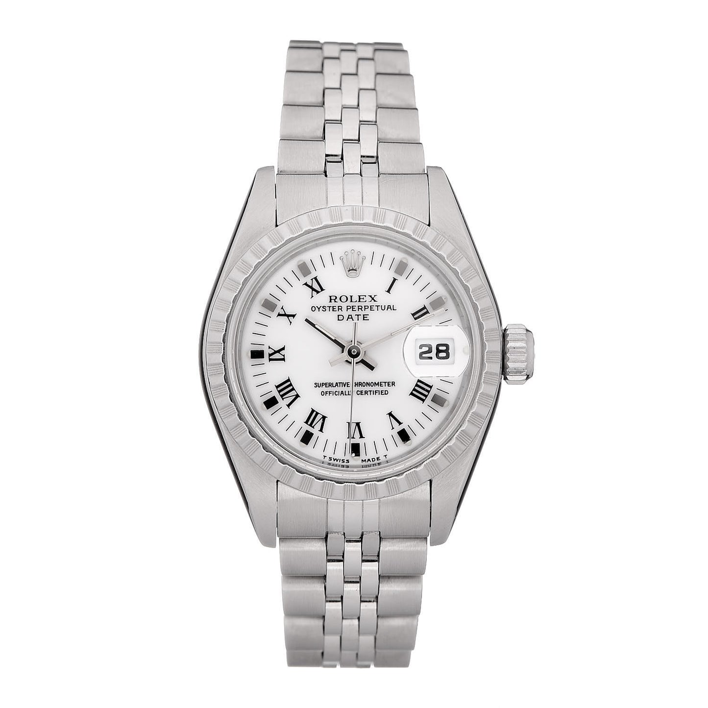 Stainless Steel 26mm Oyster Perpetual Date Watch White Roman 69240