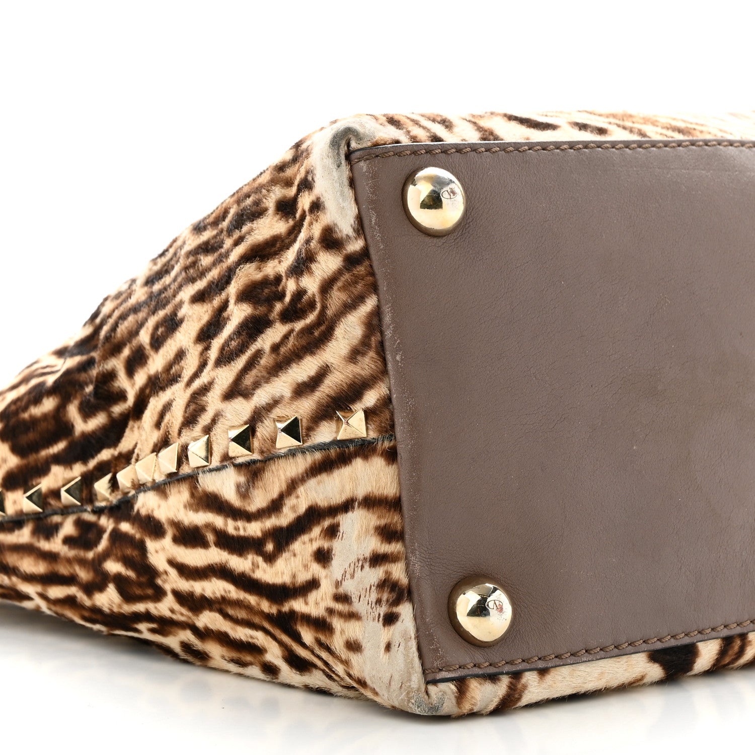 Valentino Garavani Calf Hair Cavallino Animal Rockstud Dome Satchel Leopard 11 of 17