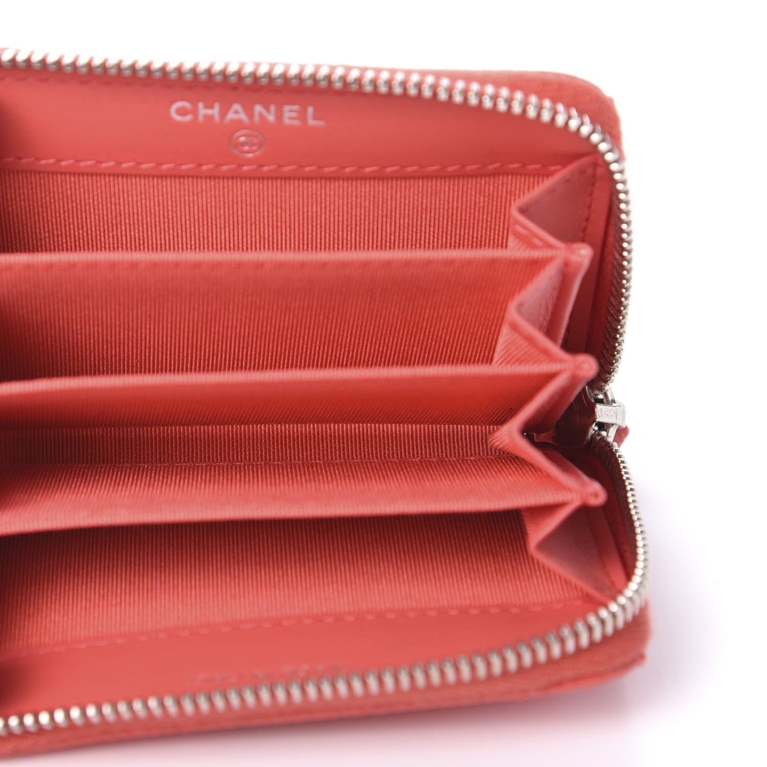 Chanel Caviar Chevron Quilted Zip Coin Purse Coral 5 of 11