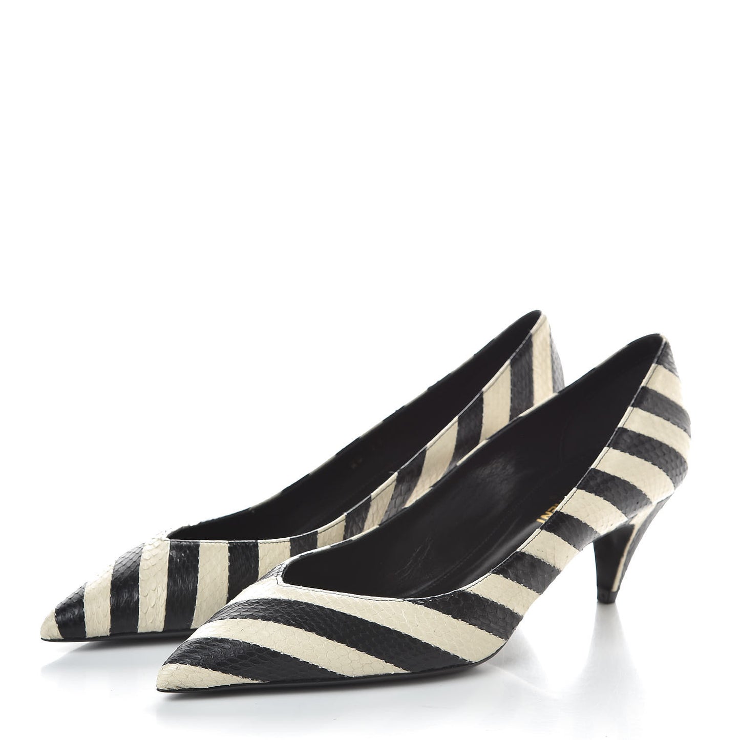 Elaphe Snakeskin Striped Kiki Kitten Heel Pumps 38.5 Black Off White