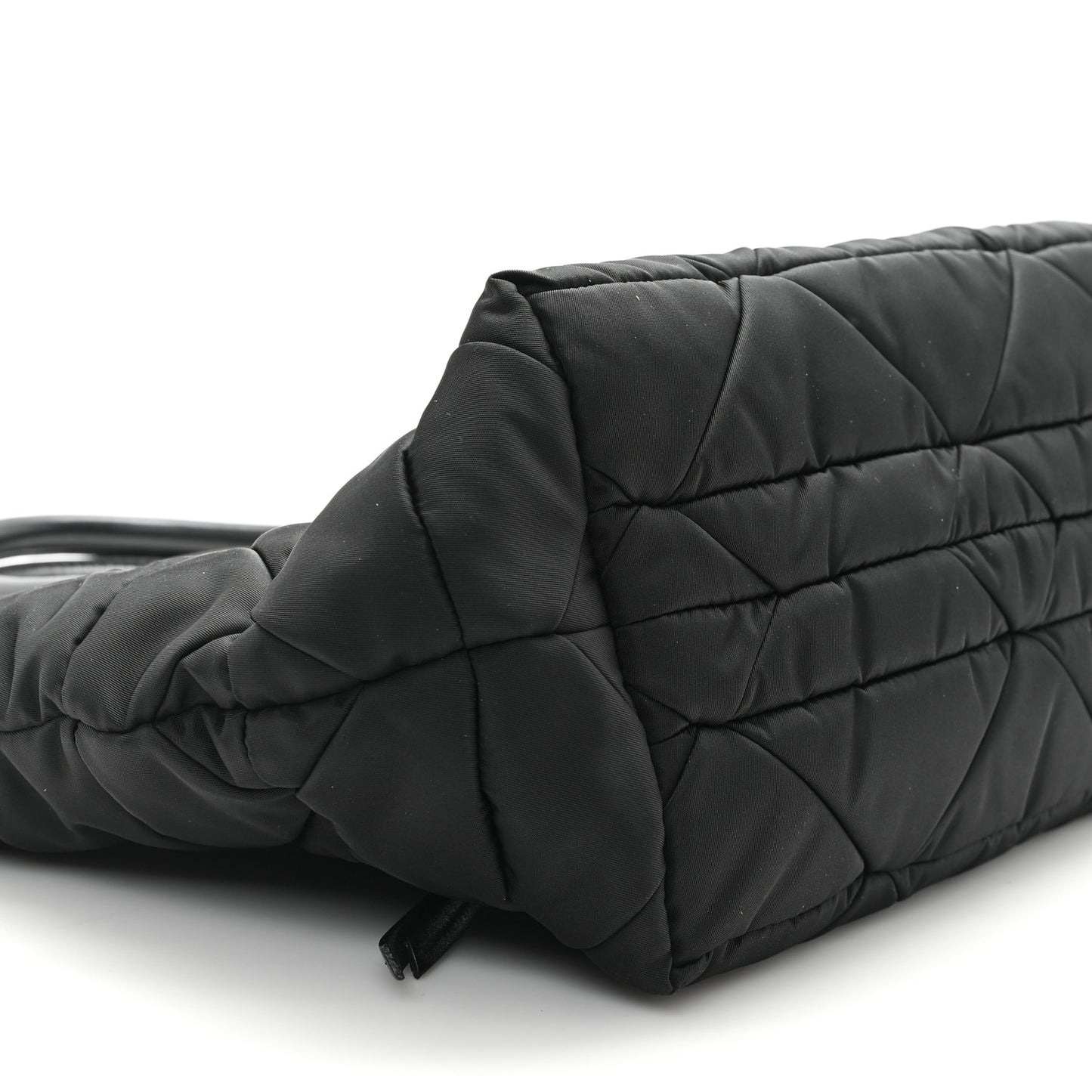 Re-Nylon Nappa Triangle Quilted Padded Small Double Handled Zip Tote Black