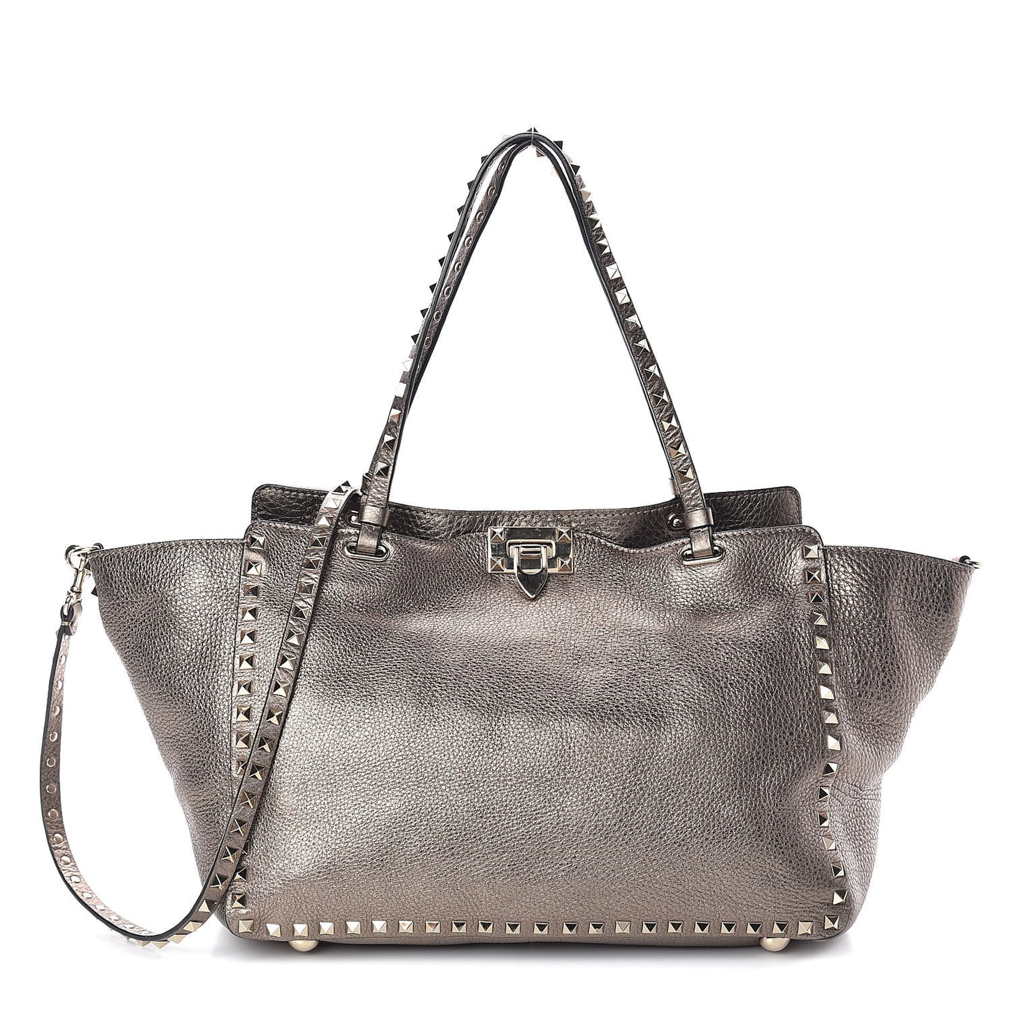 Metallic Alce Printed Calfskin Medium Rockstud Tote Sasso