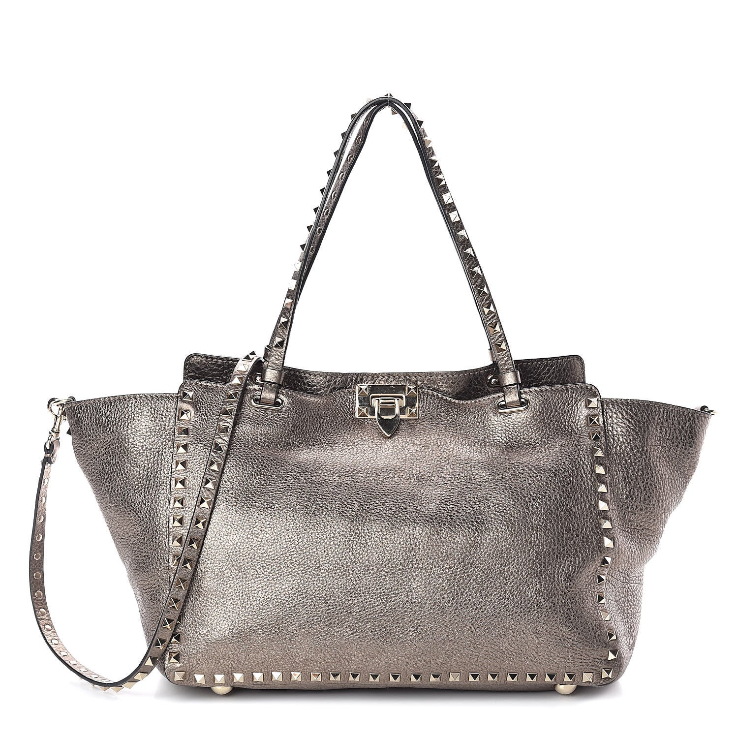 Valentino Garavani Metallic Alce Printed Calfskin Medium Rockstud Tote Sasso 1 of 9