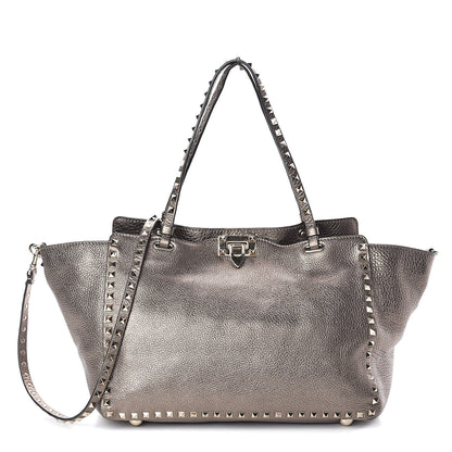 Valentino Garavani Metallic Alce Printed Calfskin Medium Rockstud Tote Sasso 1 of 9