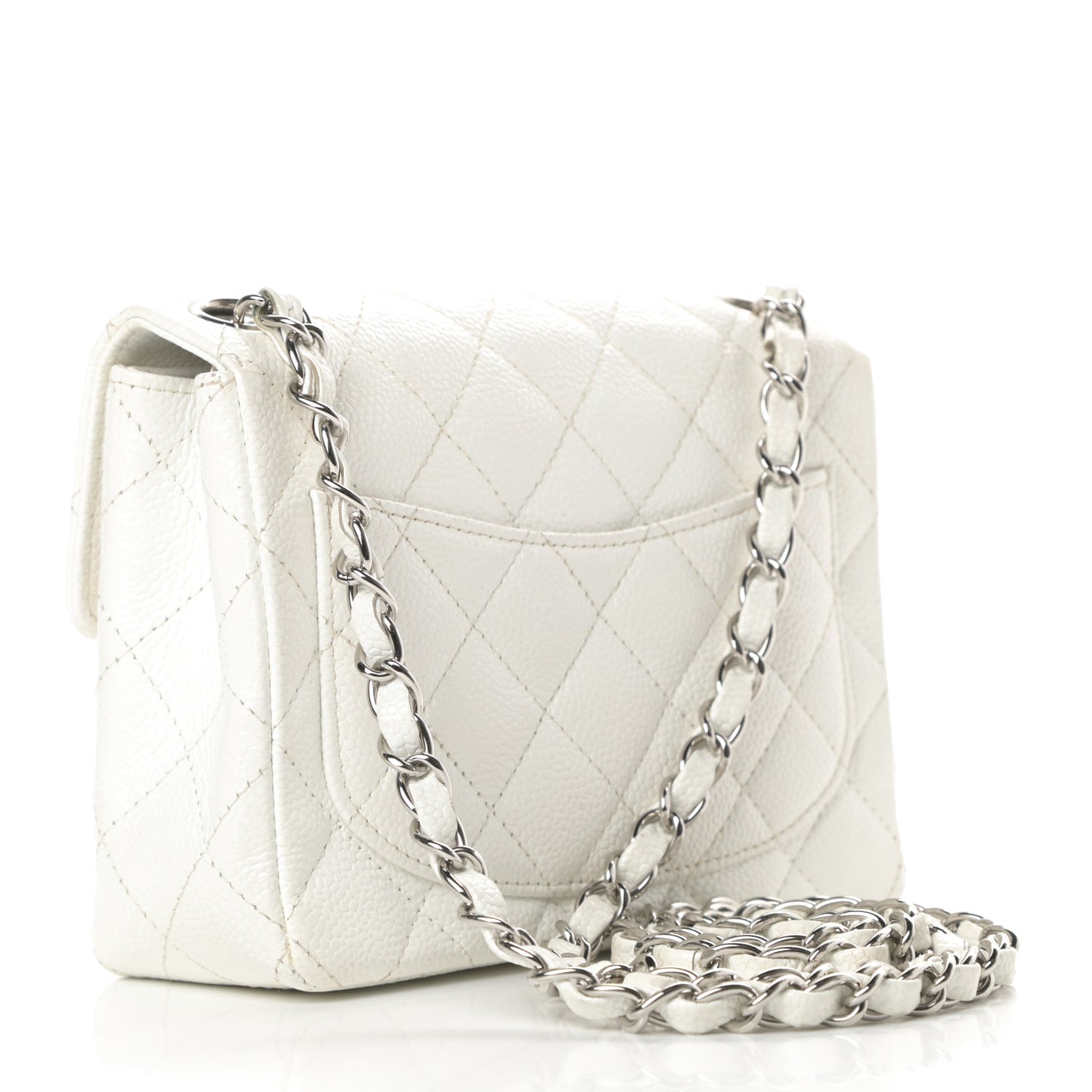 Caviar Quilted Mini Square Flap White