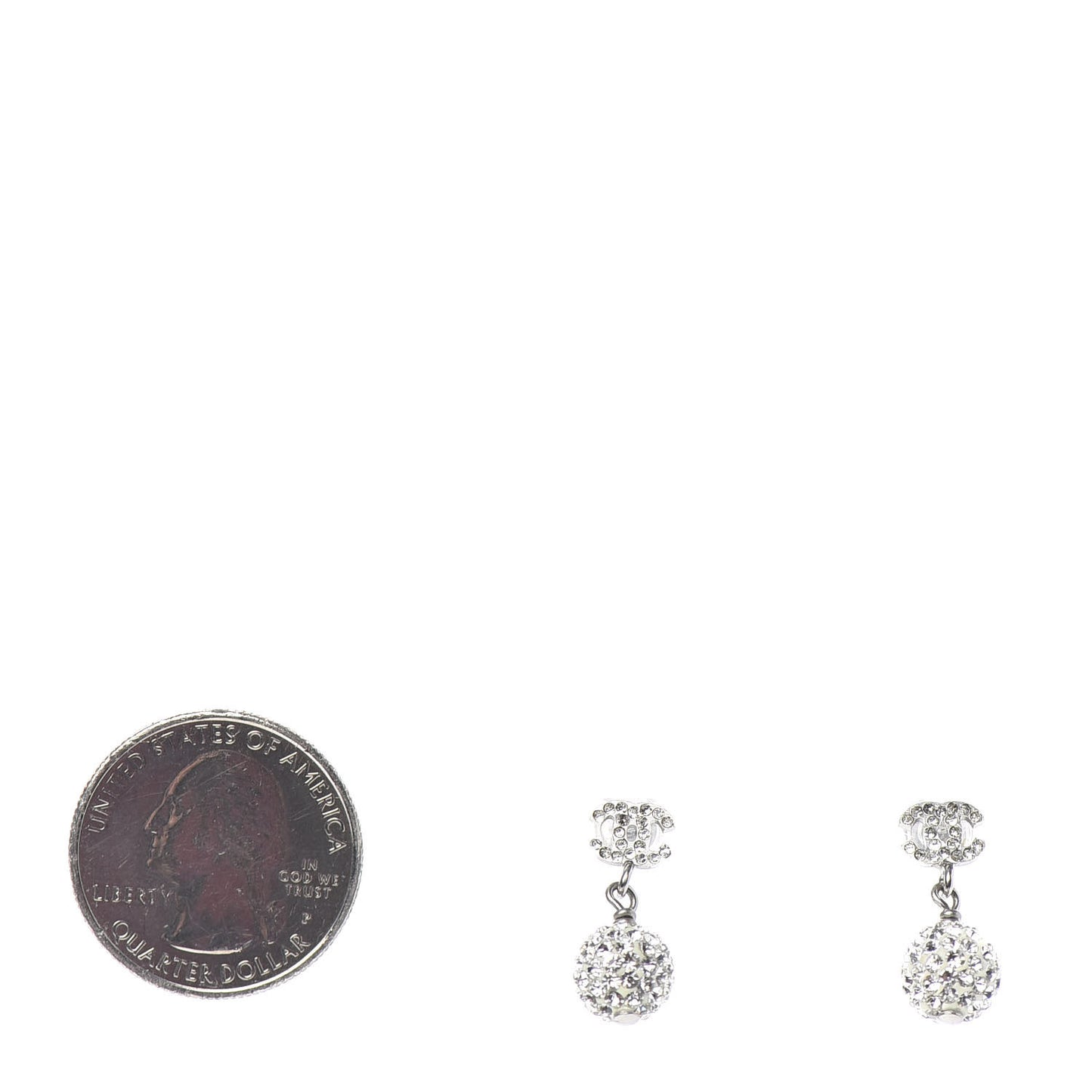 Crystal CC Drop Earrings White Silver