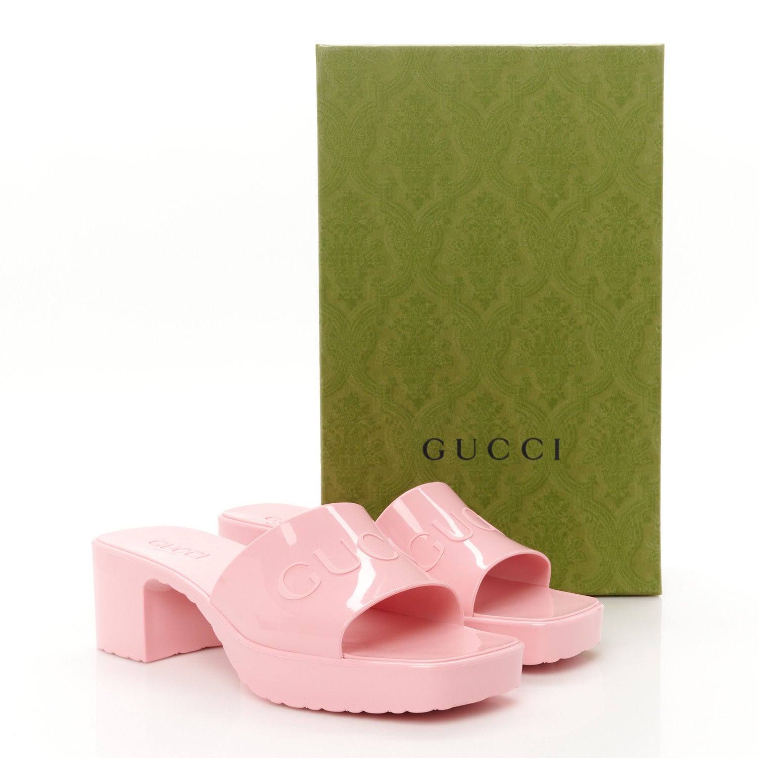 Gucci Rubber Gucci Logo Womens Platform 20/60mm Slide Sandals 36 Wild Rose 10 of 10